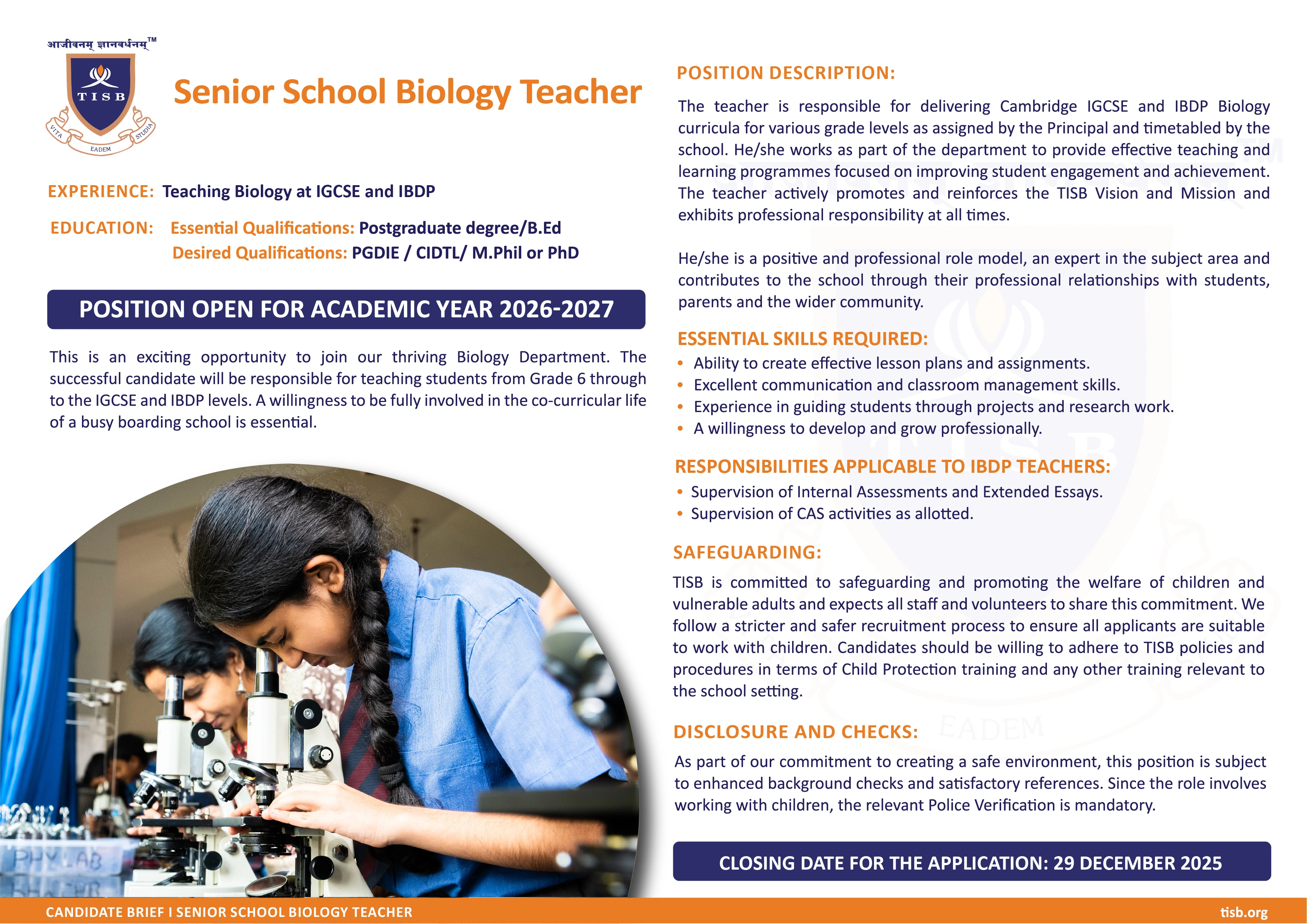 Senior School Subject Teacher